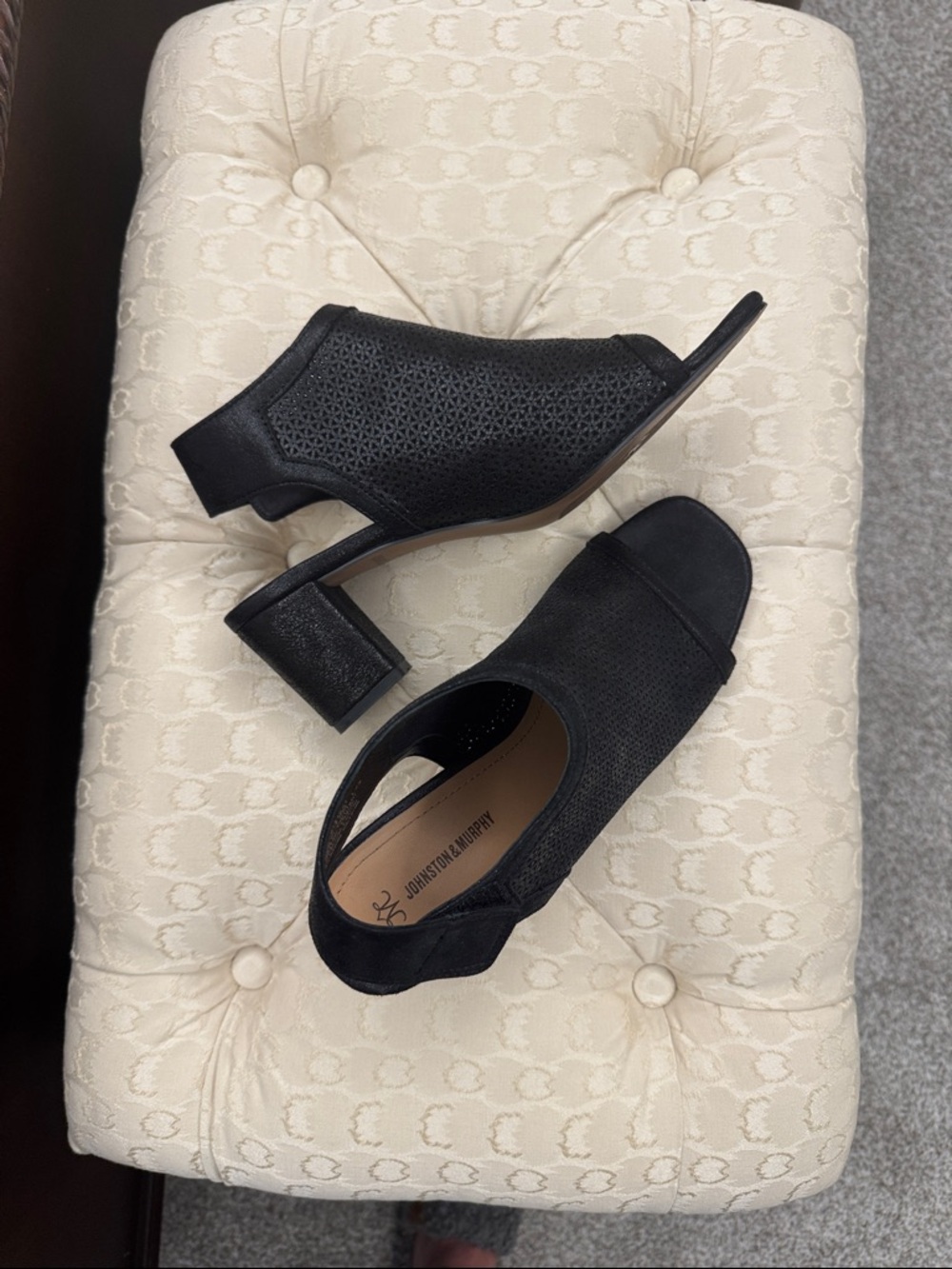 Johnston & Murphy Black Perforated Open-Toe Block Heel Sandals